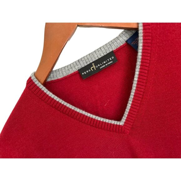 PERU Unlimited V-Neck Baby Alpaca Sweater Red Pullover Size Small - Picture 3 of 7